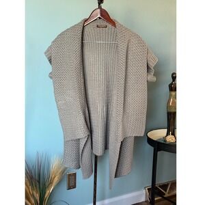 John Fashion Womens Grey Wool Blend Chunky Knit Open Front Cardigan Sweater L/XL